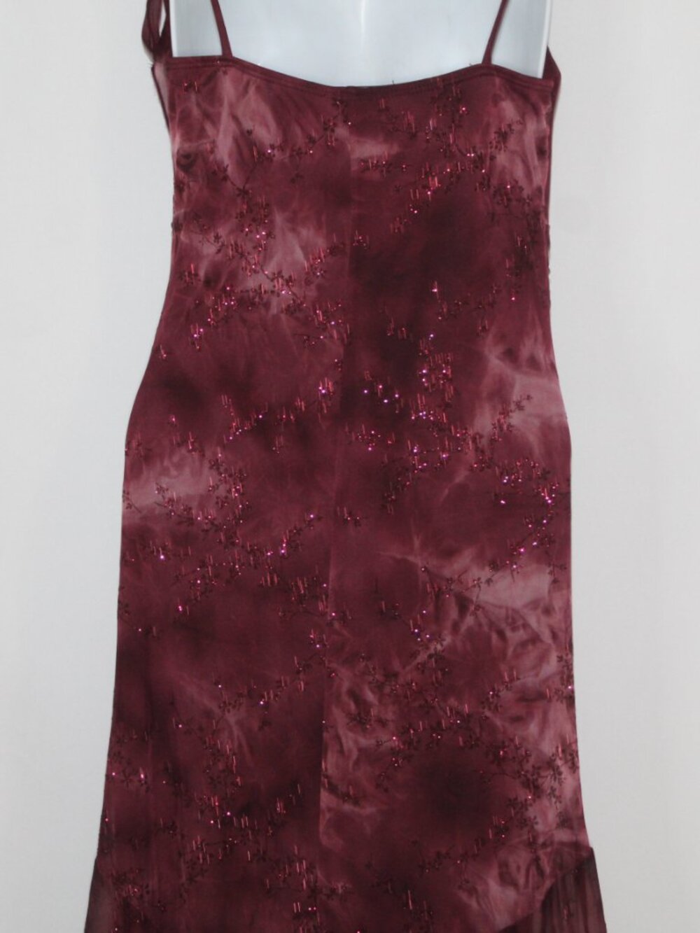 Vintage 90s Taboo women's maroon floral fairy dress size M glitter ruched midi - Picture 11 of 14